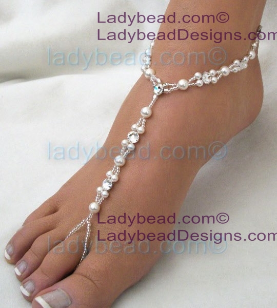 Beach Wedding Barefoot Sandals Swarovski Rhinestone Pearl Jewelry Ltlr32